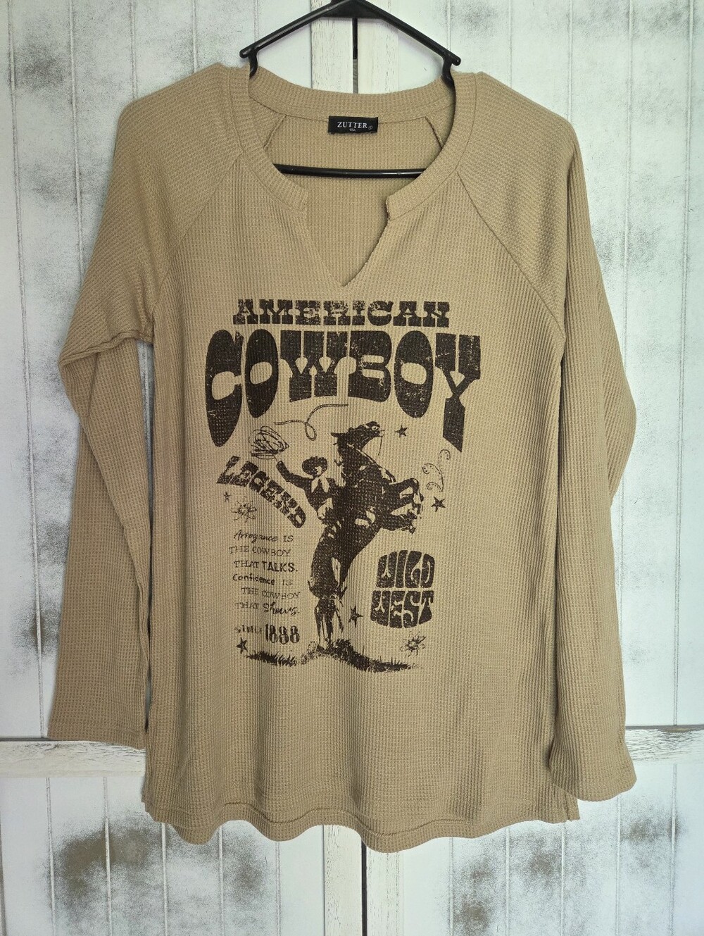Zutter American Cowboy Graphic Thermal Long Sleeve Tee - Khaki